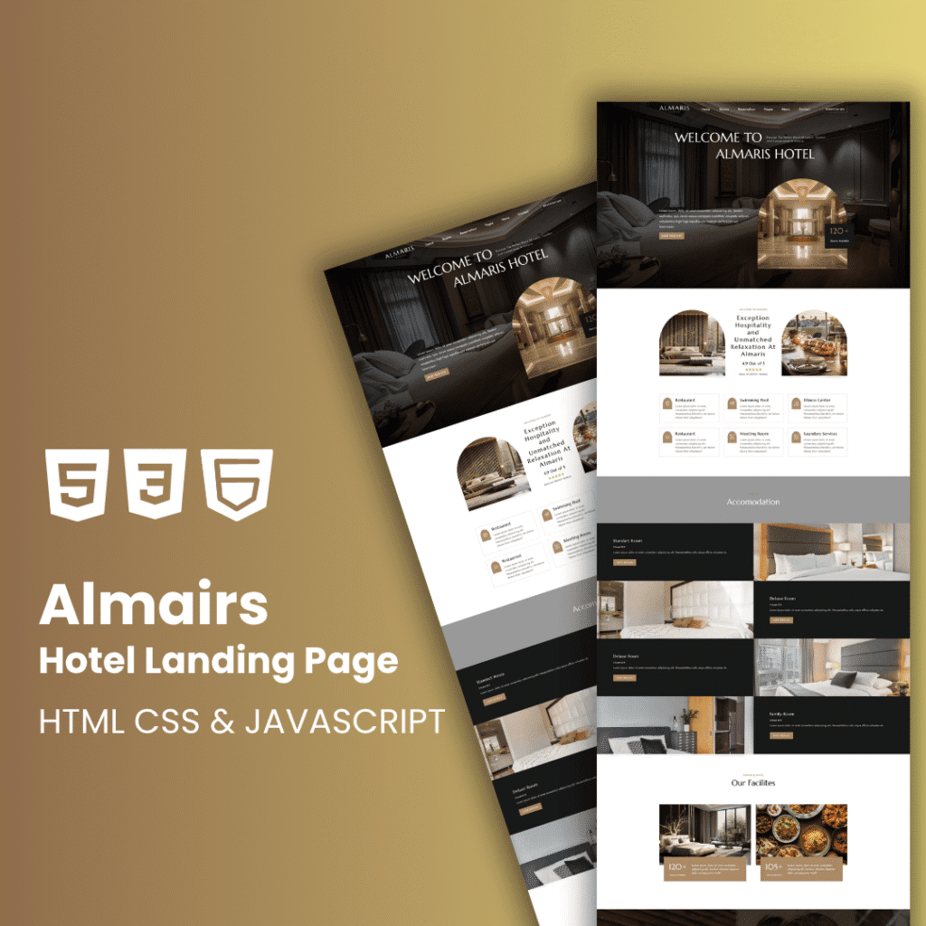 Almaris Hotel Booking Landing Page usng HTML CSS and JAVASCRIPT